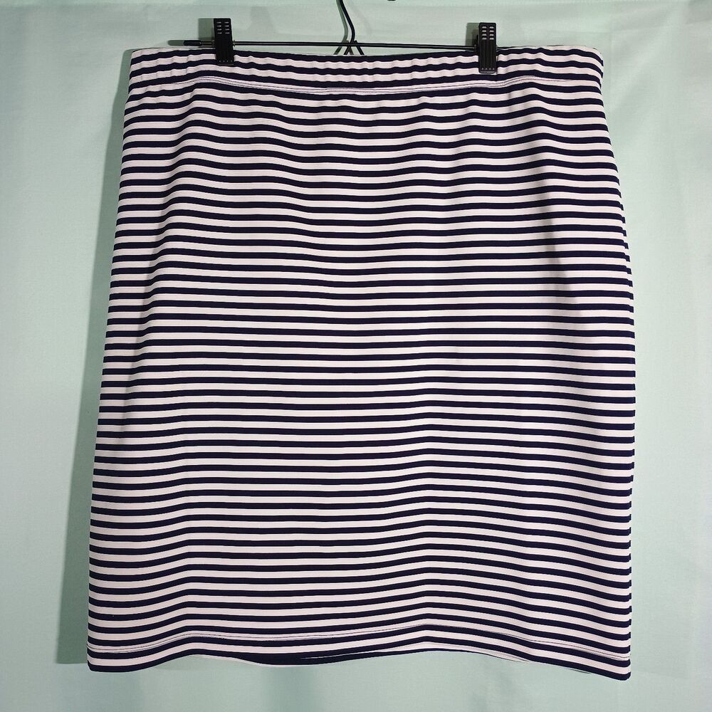 Navy White Striped Skirt Women – Pull On Elastic Waist Casual Knee Length